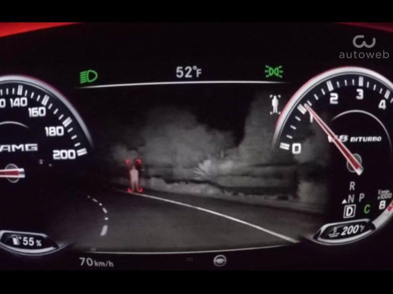 Mercedes-Benz Night View Assist Plus in action, displaying on the digital instrument cluster