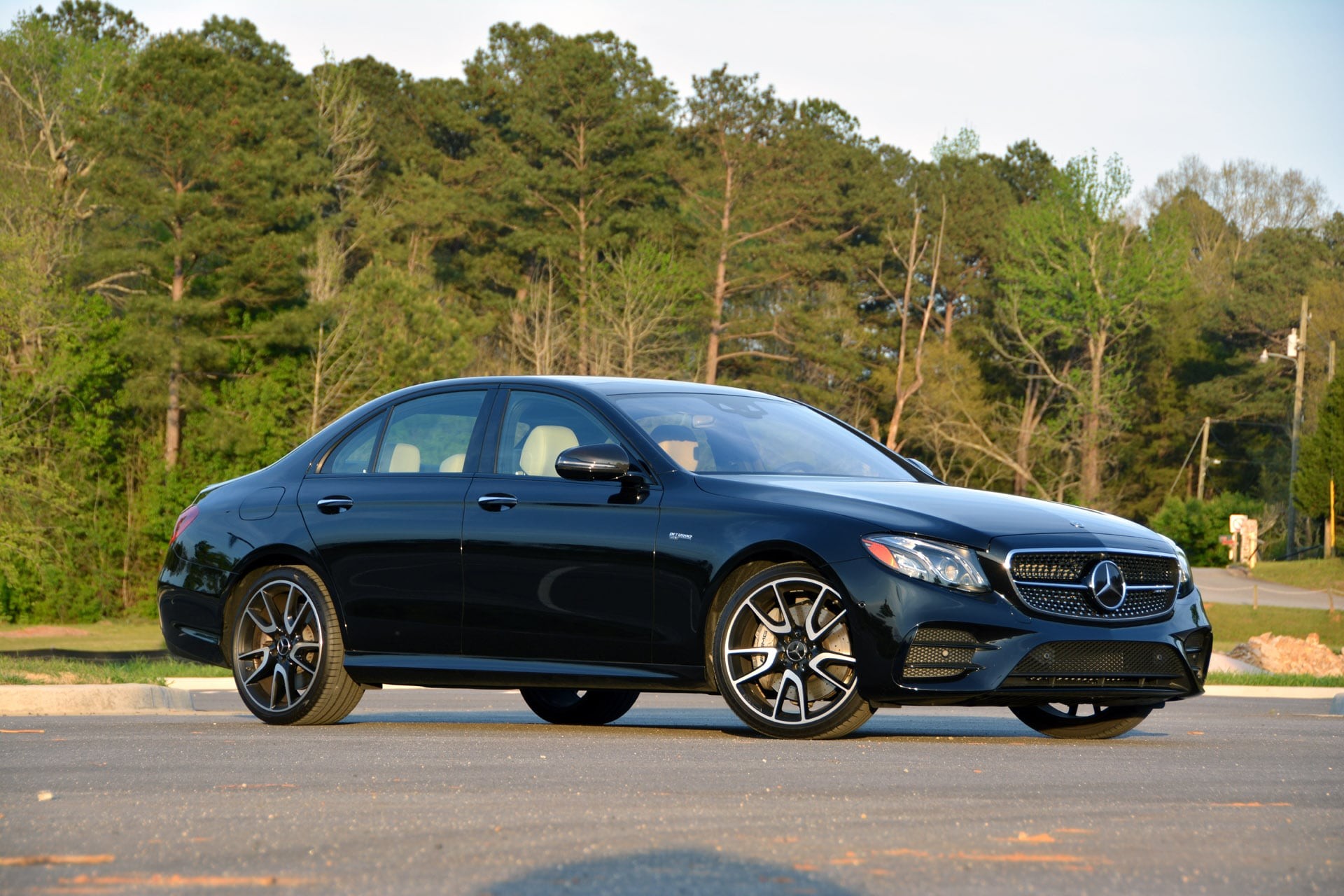 Obsidian Black Metallic 2018 Mercedes-AMG E 43 AMG showcasing its elegant and sporty exterior design