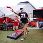 The Home Depot Backyard, an 11-acre greenspace outside Mercedes-Benz Stadium, is prime tailgating land for Falcons fans. (Todd Kirkland / Getty Images)