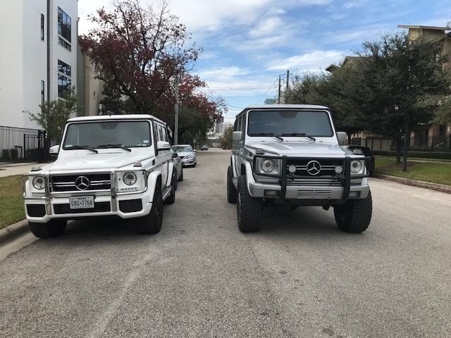 Mercedes Benz G Wagon lifted 2 inches with 35 inch tires showcasing enhanced ground clearance.