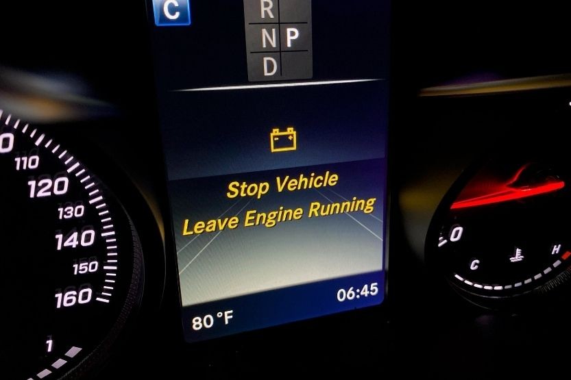 stop vehicle leave engine running mercedes benz warning on dashboard